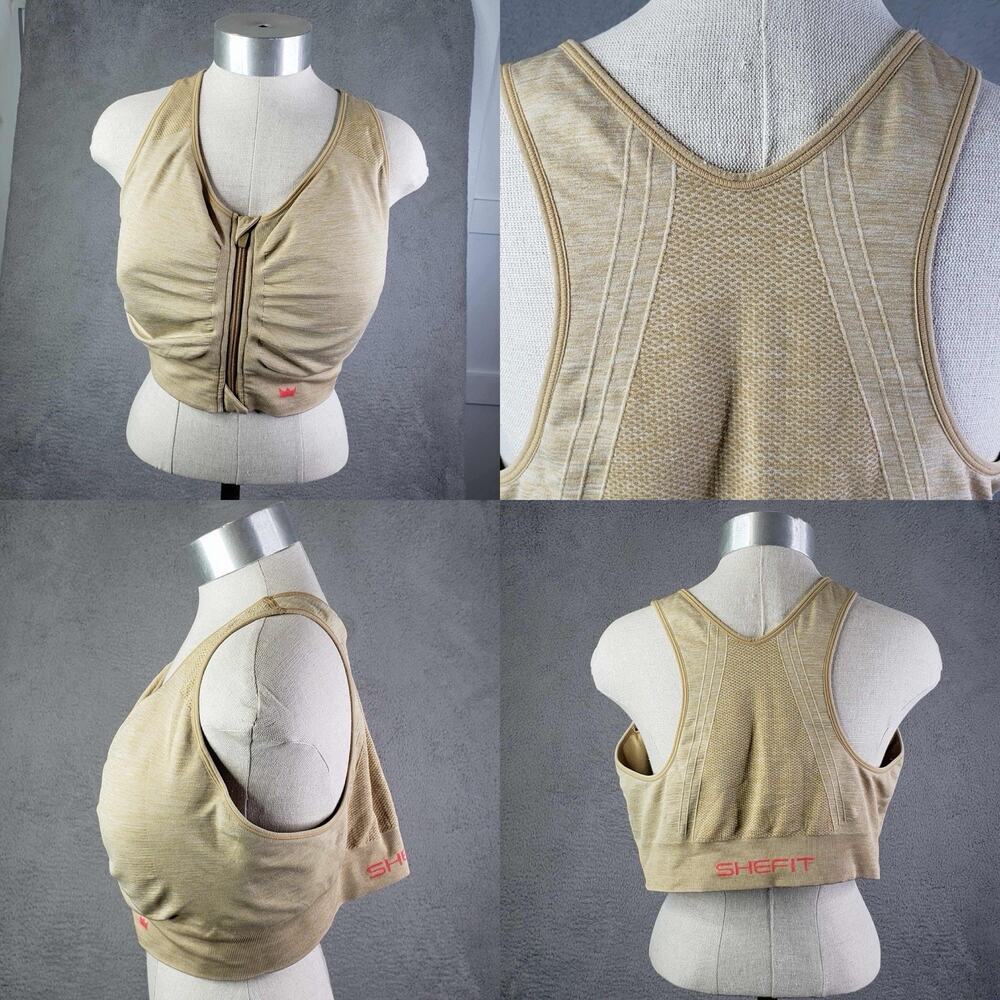SHEFIT Ultimate Sports Bra 110002 Luxe High Impact Tan Beige Front Zip OS